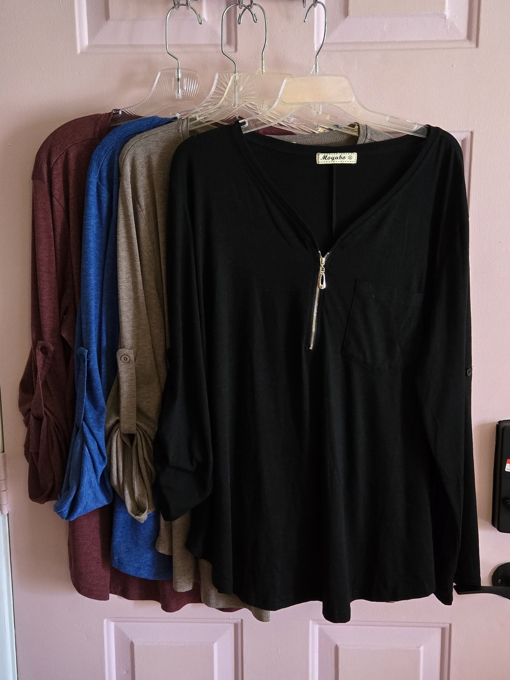 Women’s 3/4 Zip-Pocket Long Sleeve Blouse by Moyaba 4pc Set